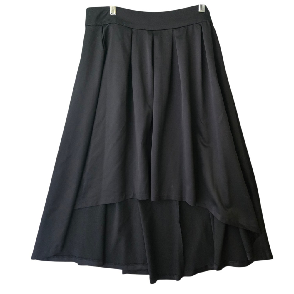 ELLE Womens Black‎ High-Low Pleated Midi Skirt with Tie Waist Size Large